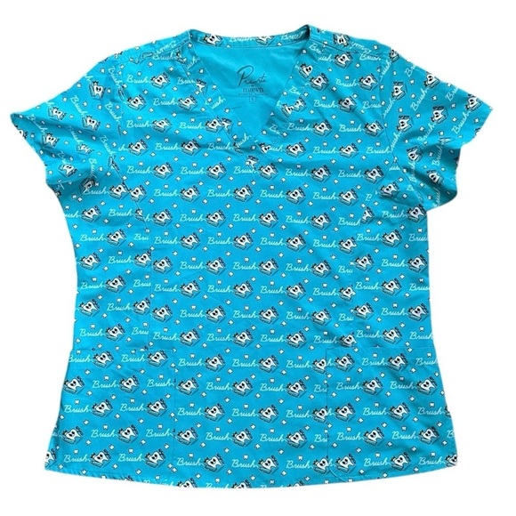 Prints by Maeven medical scrub top blue teeth print short sleeve front pockets L - Picture 6 of 11